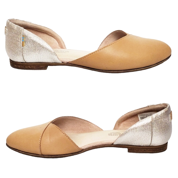 Toms size 7 Julie leather d'orsay slip on flats natural silver metallic sparkle - Picture 4 of 9